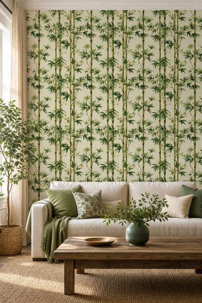Bambu Desenli Duvar Kağıdı Yeşil Botanik Salon Duvar Dekoru