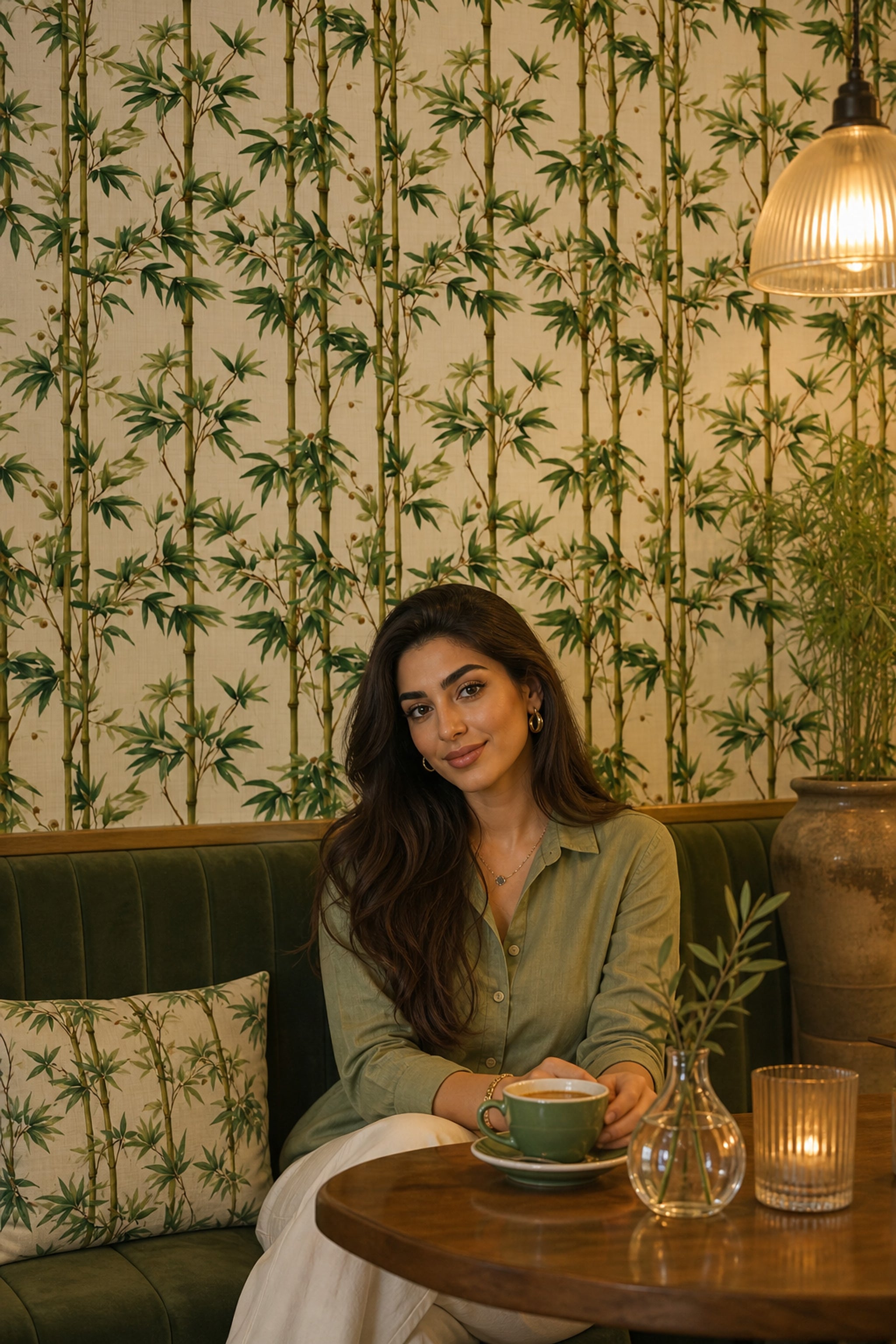 Bambu Desenli Duvar Kağıdı Yeşil Botanik Salon Duvar Dekoru