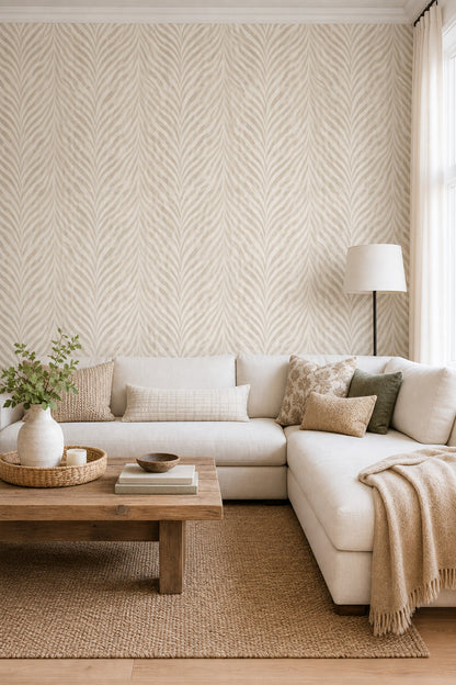 Zebra Desenli Duvar Kağıdı Bej Krem Modern Salon