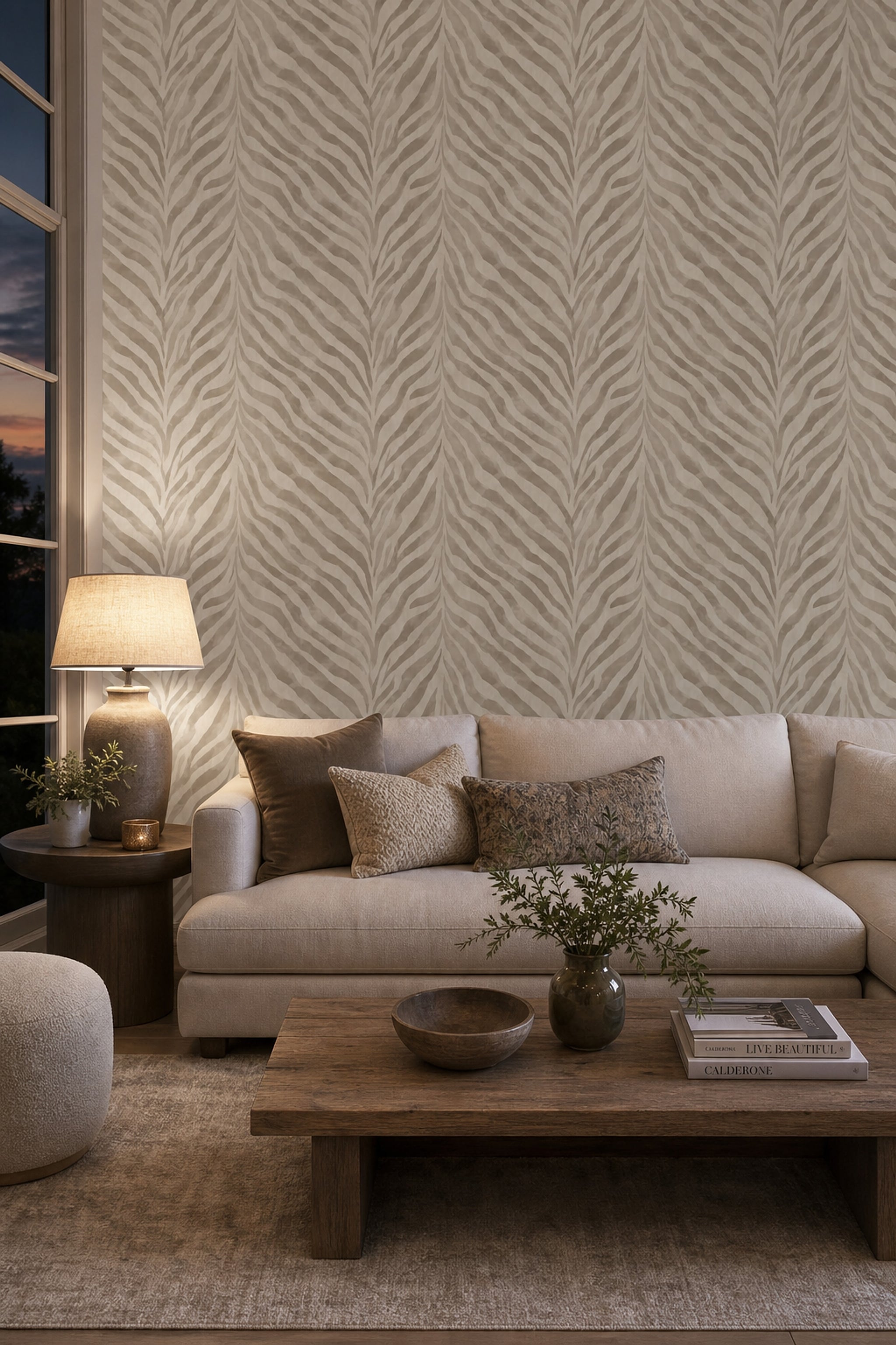 Zebra Desenli Duvar Kağıdı Bej Krem Modern Salon