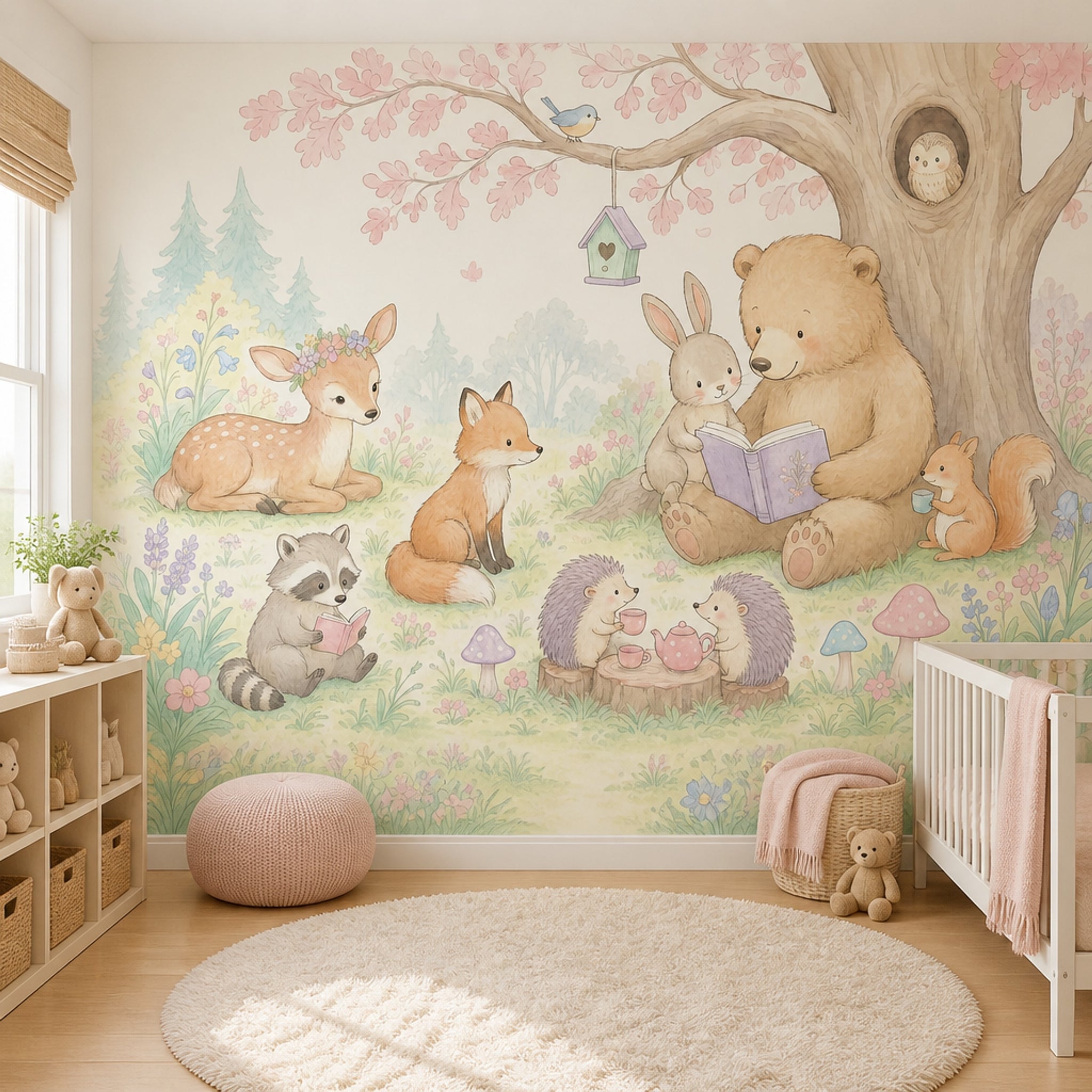 Orman Hayvanlı Poster Duvar Kağıdı Pastel Çocuk Odası Desenli