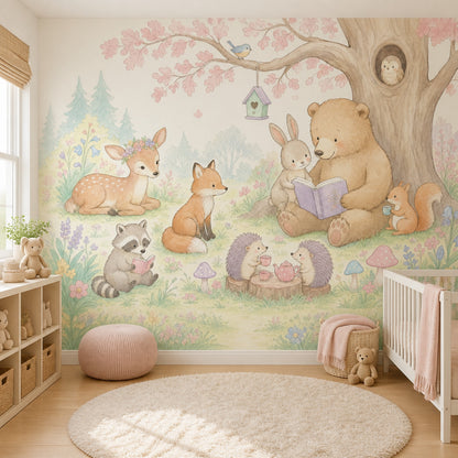 Orman Hayvanlı Poster Duvar Kağıdı Pastel Çocuk Odası Desenli