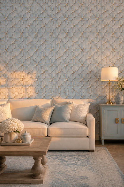 Geometrik Halka Desenli Duvar Kağıdı Açık Mavi Salon