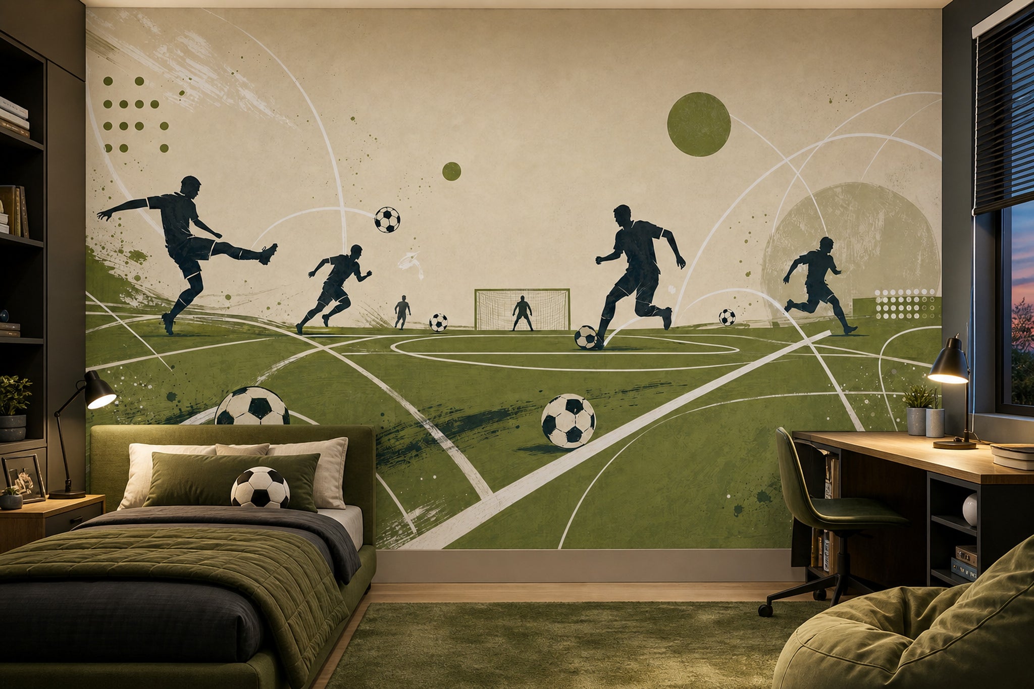 Futbol Temalı Poster Duvar Kağıdı Yeşil Sahalı Genç Odası