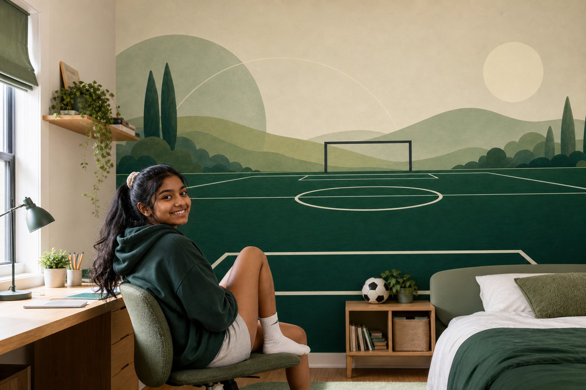 Futbol Sahası Poster Duvar Kağıdı Yeşil Çocuk Odası