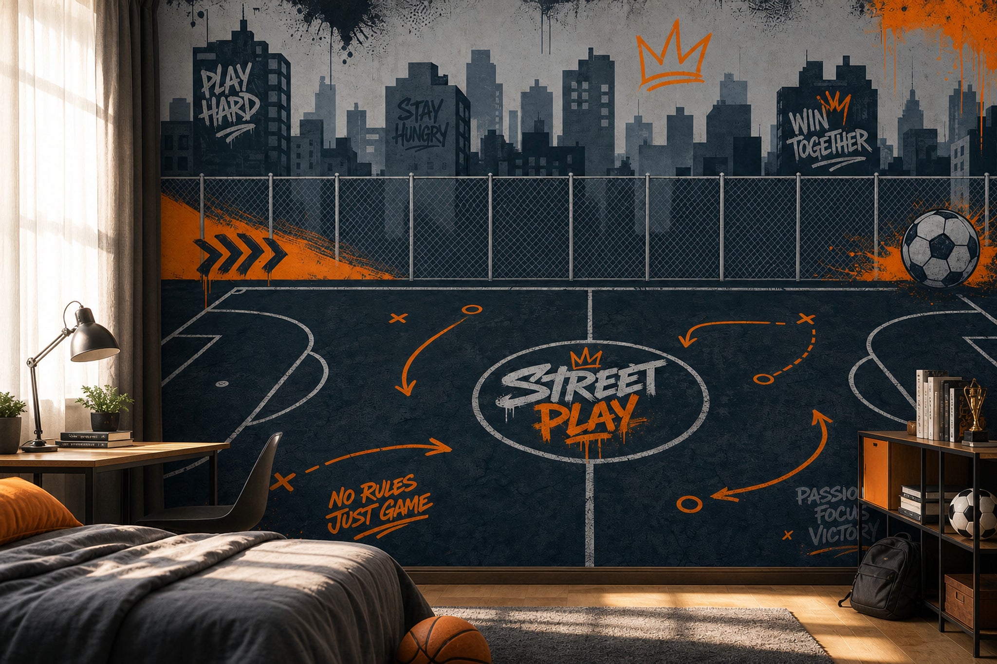 Sokak Basketbol Sahası Poster Duvar Kağıdı Siyah Turuncu Genç Odası
