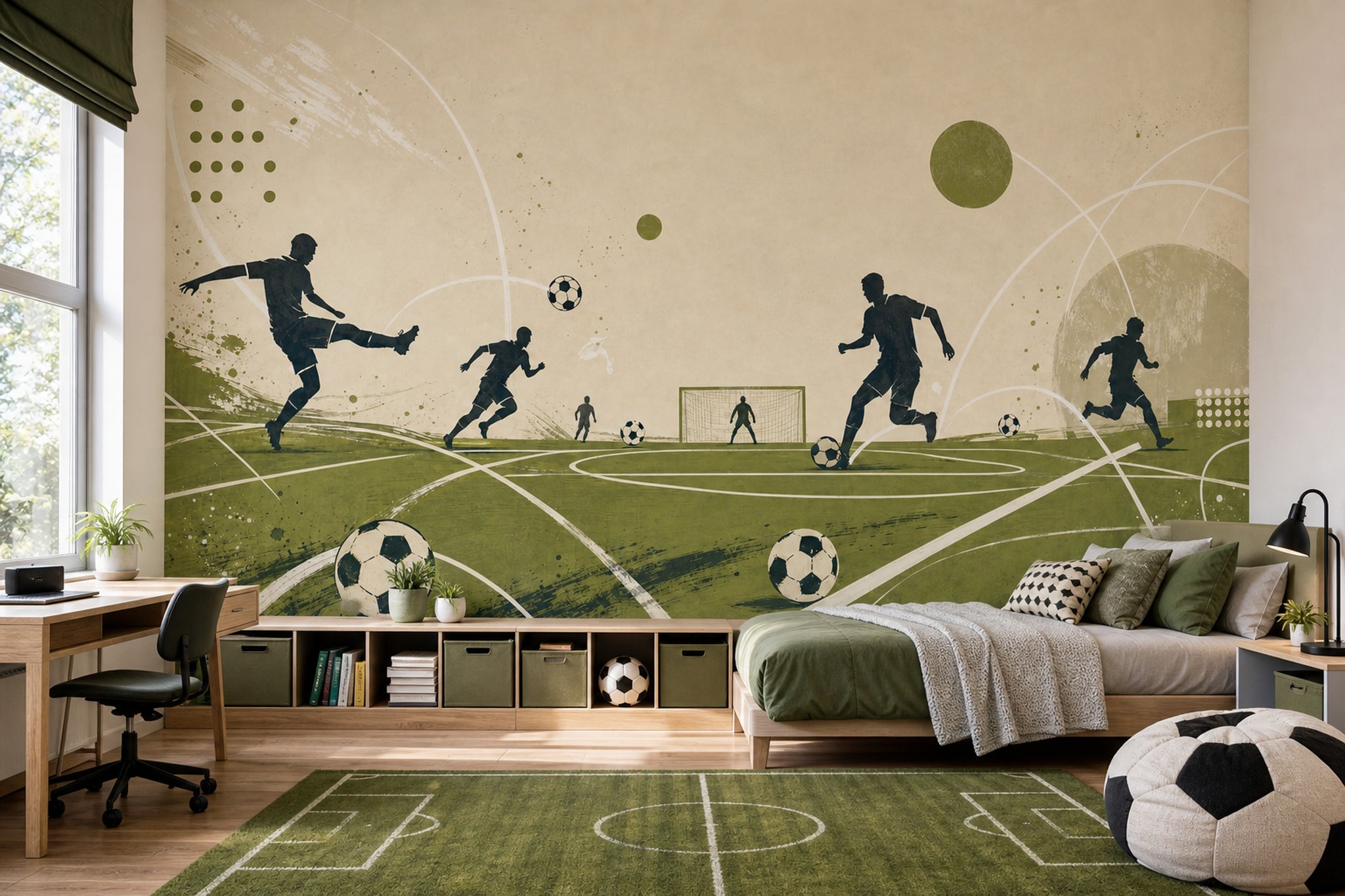 Futbol Temalı Poster Duvar Kağıdı Yeşil Sahalı Genç Odası