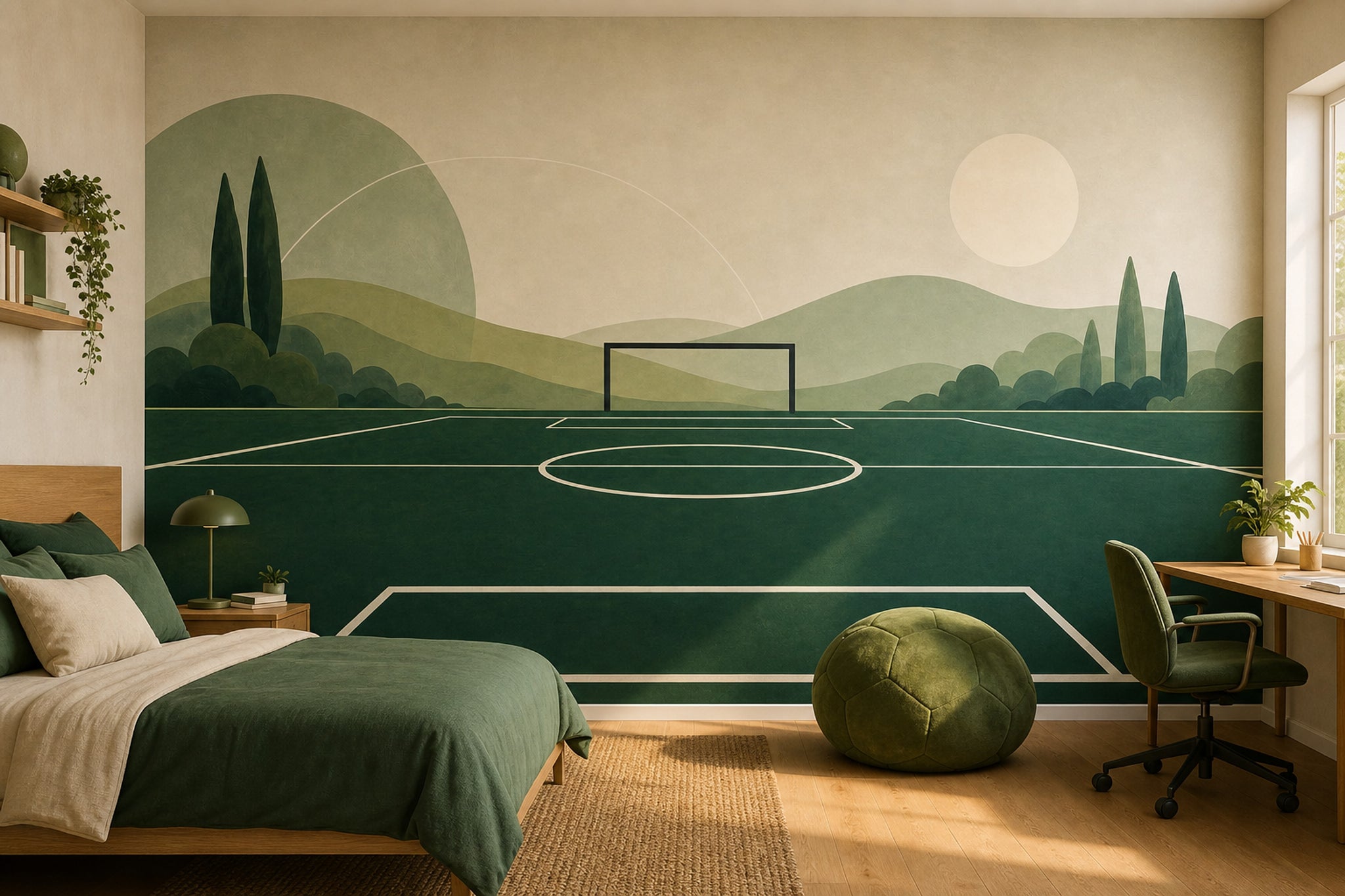 Futbol Sahası Poster Duvar Kağıdı Yeşil Çocuk Odası