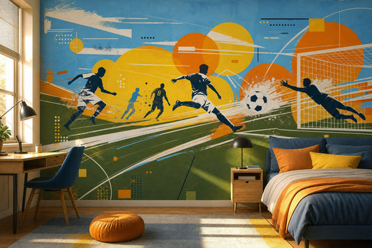 Futbol Temalı Poster Duvar Kağıdı Mavi Sarı Genç Odası