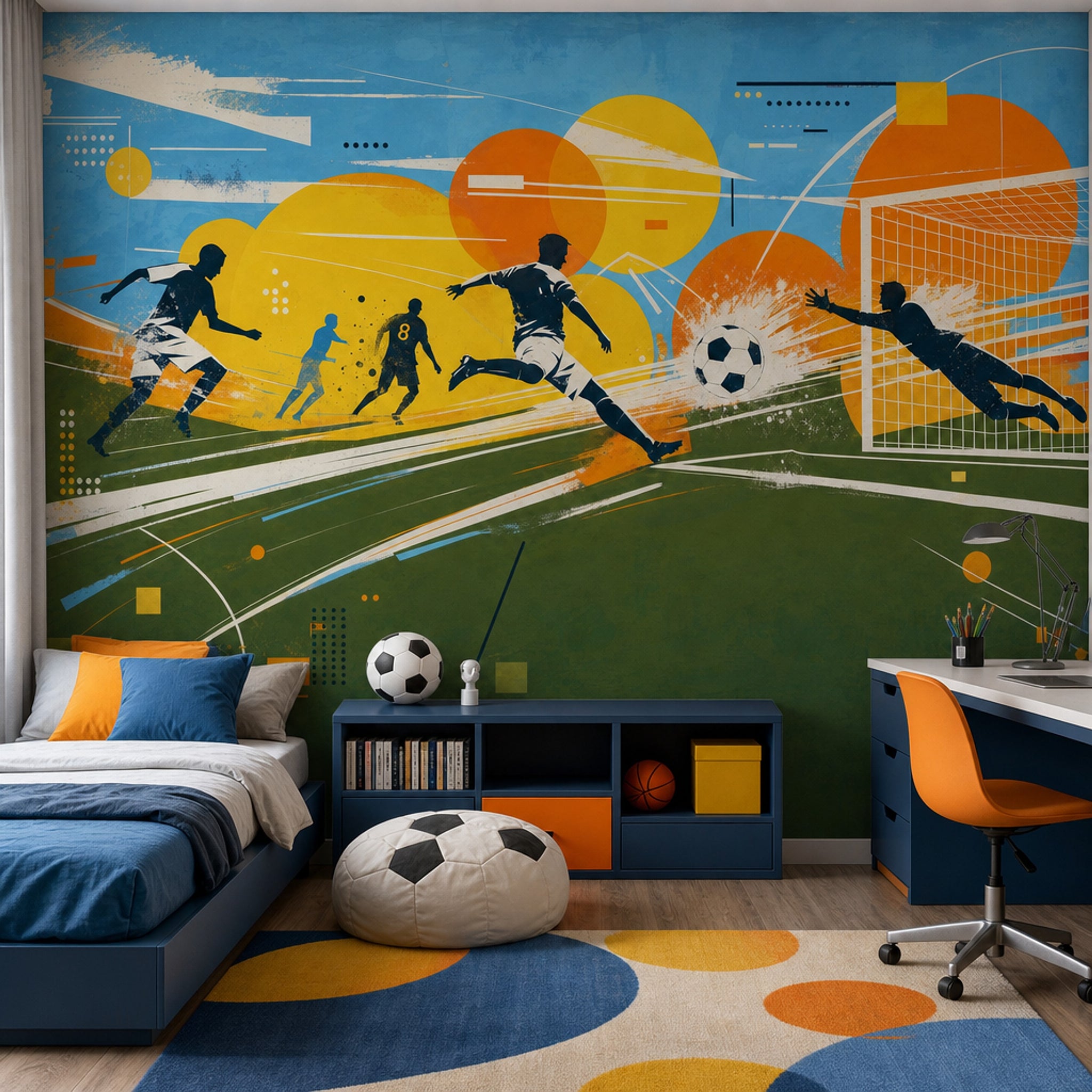 Futbol Temalı Poster Duvar Kağıdı Mavi Sarı Genç Odası