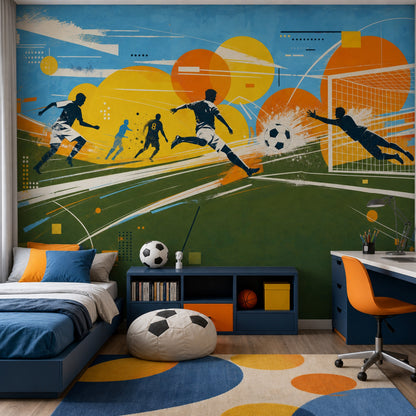 Futbol Temalı Poster Duvar Kağıdı Mavi Sarı Genç Odası