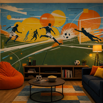Futbol Temalı Poster Duvar Kağıdı Mavi Sarı Genç Odası