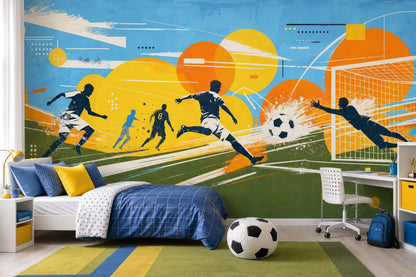 Futbol Temalı Poster Duvar Kağıdı Mavi Sarı Genç Odası