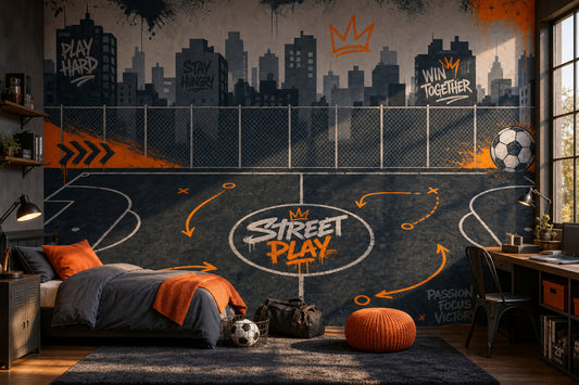 Sokak Basketbol Sahası Poster Duvar Kağıdı Siyah Turuncu Genç Odası