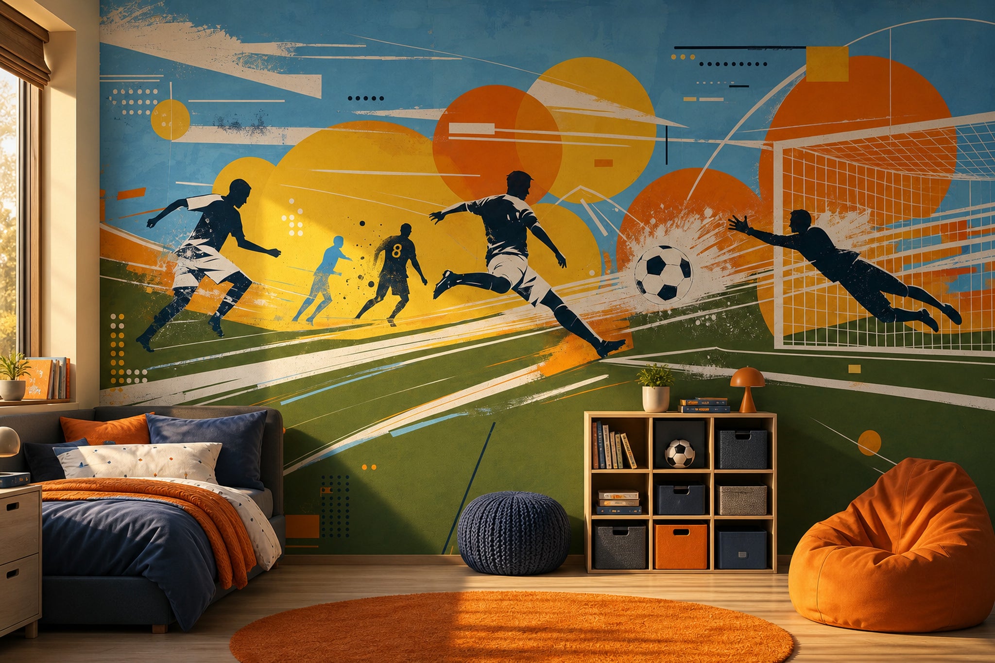 Futbol Temalı Poster Duvar Kağıdı Mavi Sarı Genç Odası