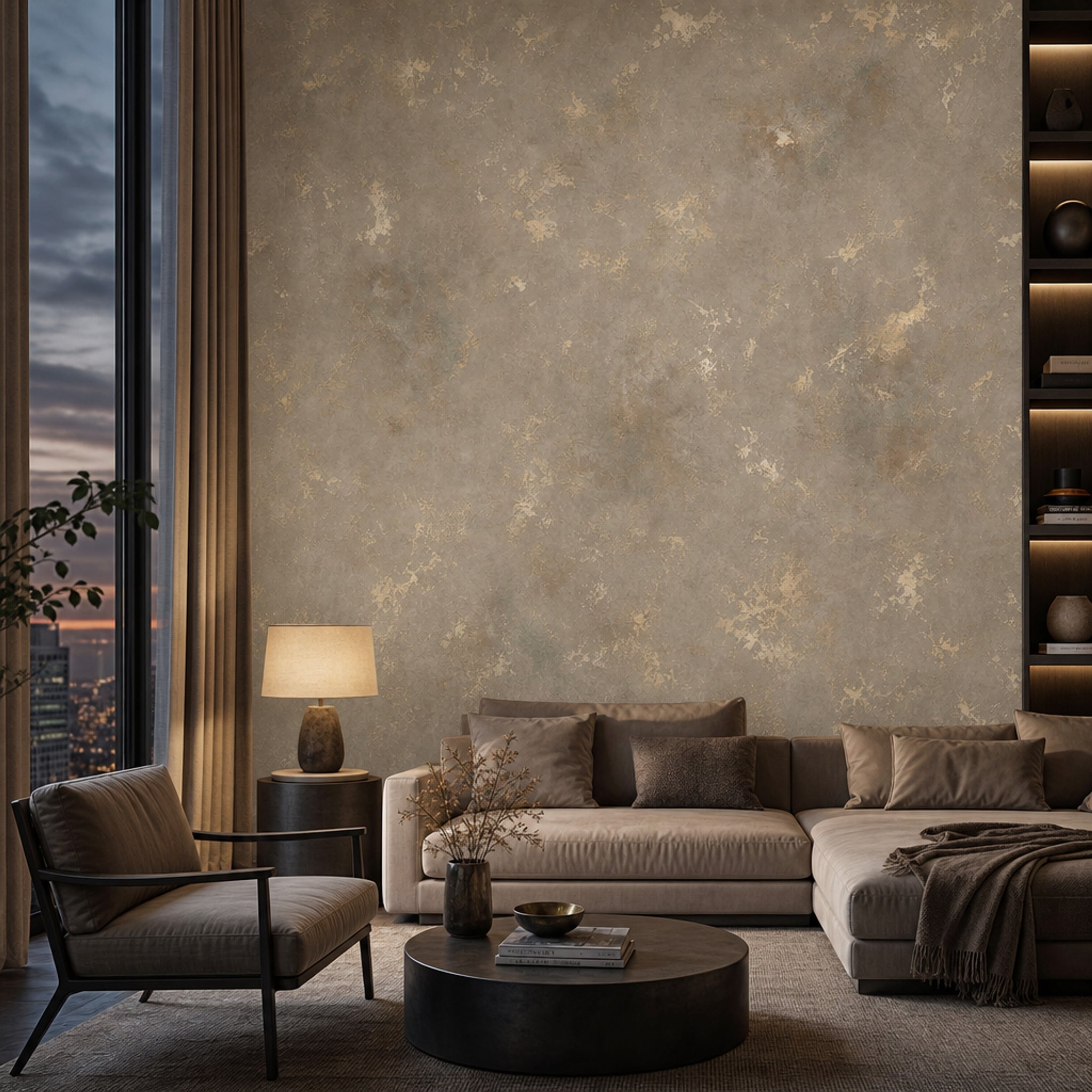 Beton Görünümlü Poster Duvar Kağıdı Bej Gri Modern Salon