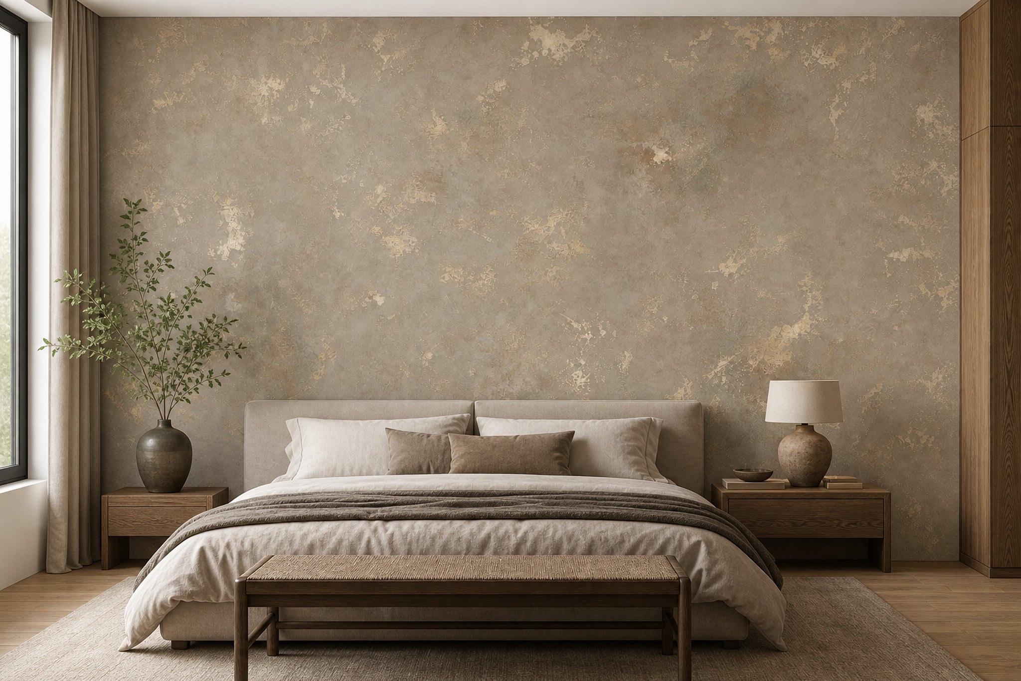 Beton Görünümlü Poster Duvar Kağıdı Bej Gri Modern Salon