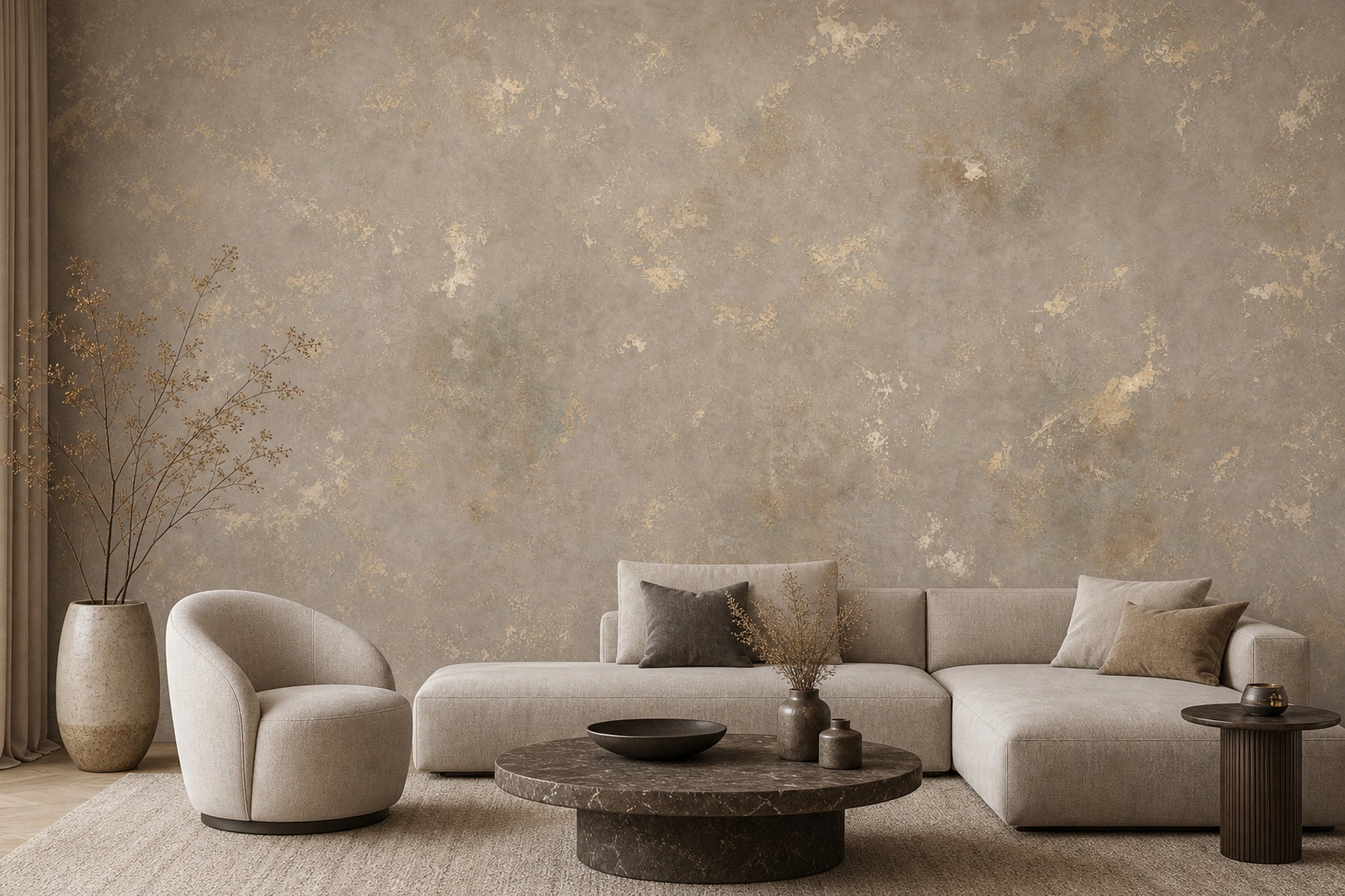Beton Görünümlü Poster Duvar Kağıdı Bej Gri Modern Salon