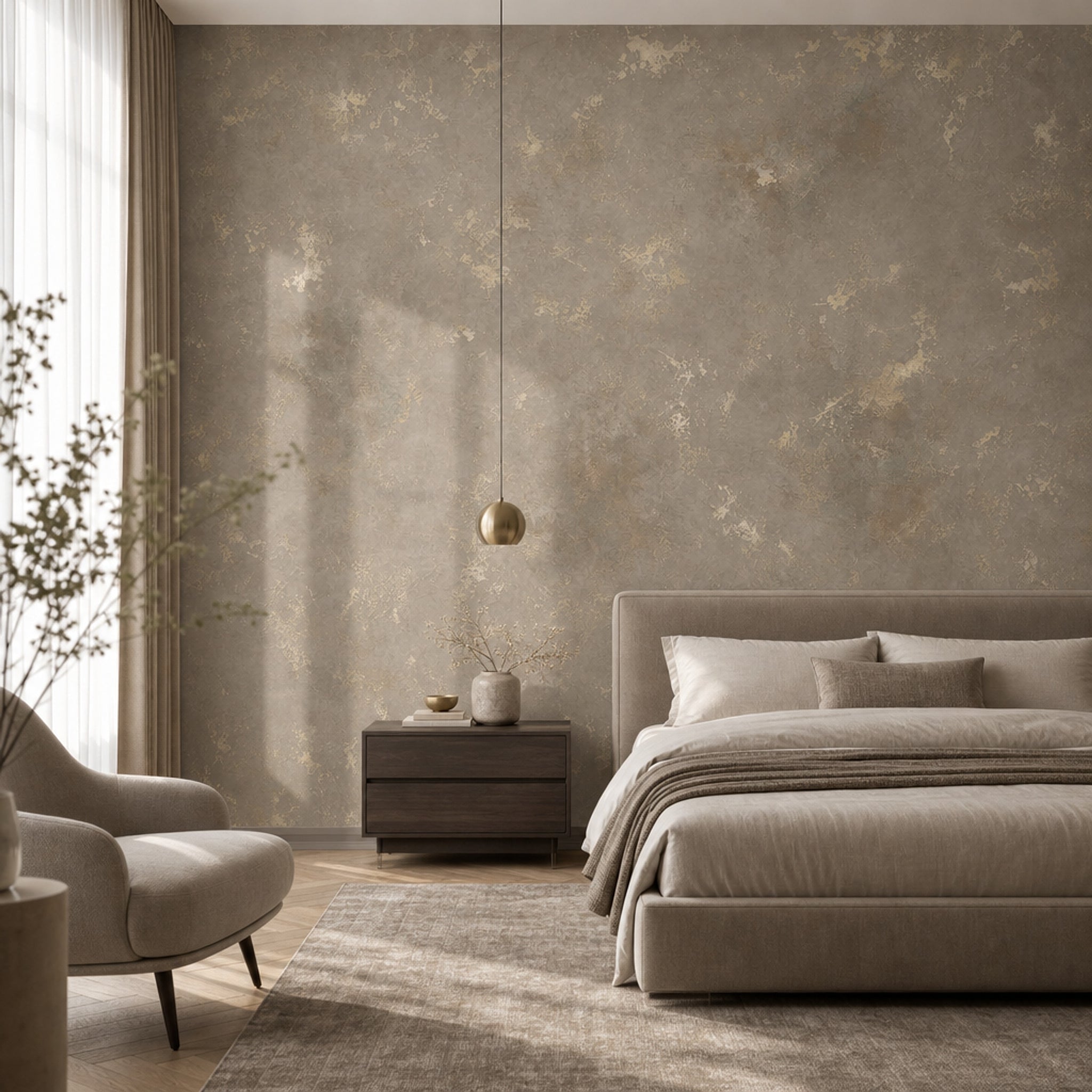 Beton Görünümlü Poster Duvar Kağıdı Bej Gri Modern Salon