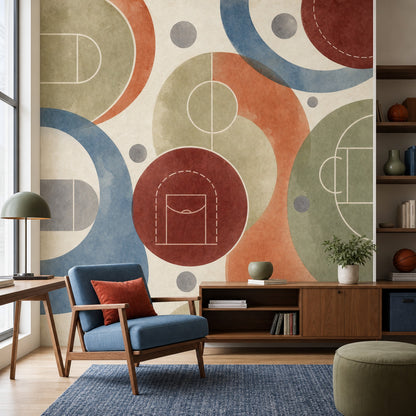 Geometrik Spor Sahası Poster Duvar Kağıdı Renkli Modern Salon