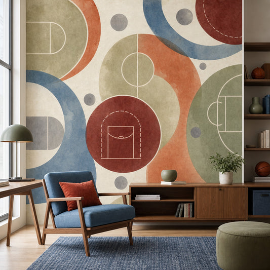 Geometrik Spor Sahası Poster Duvar Kağıdı Renkli Modern Salon