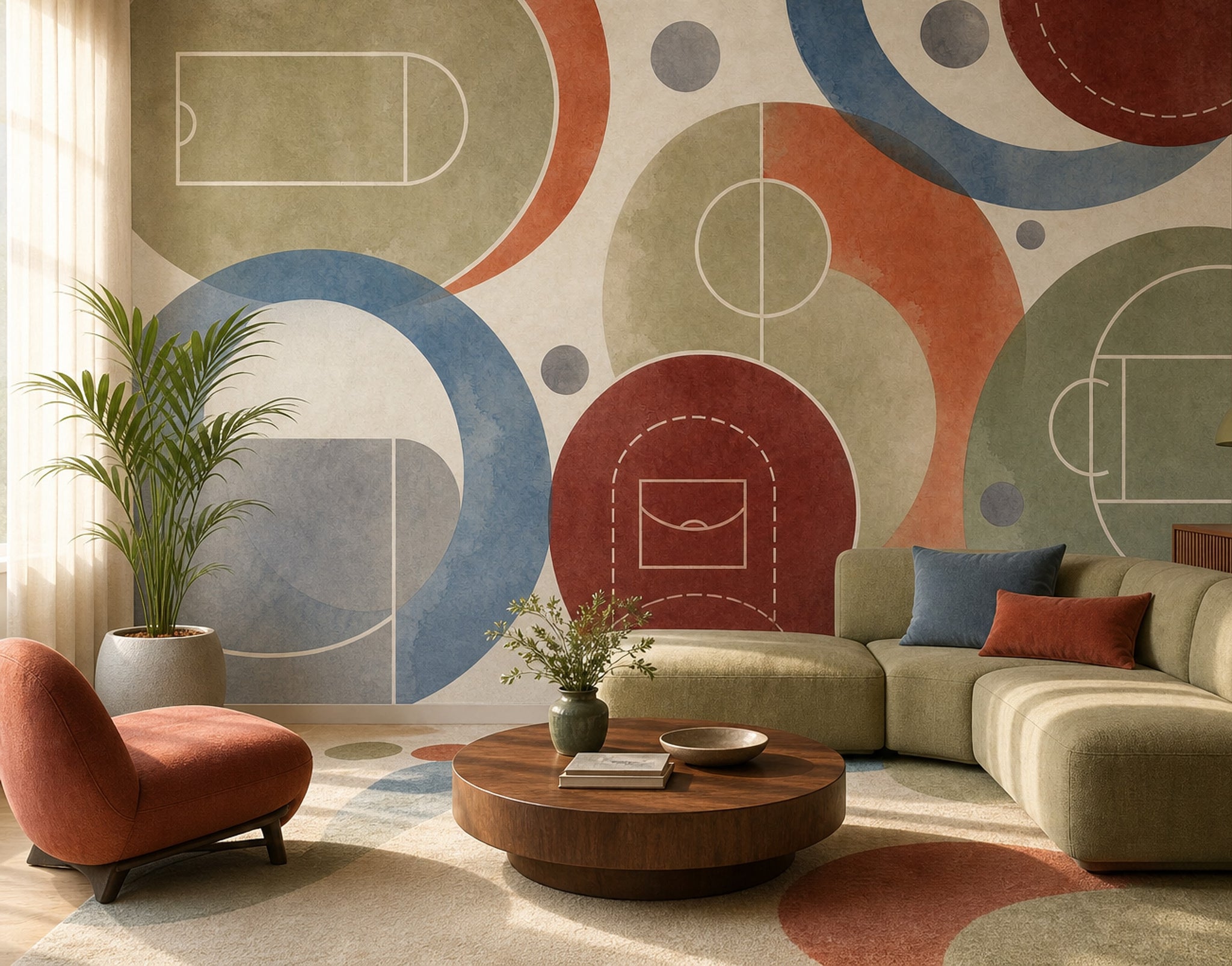 Geometrik Spor Sahası Poster Duvar Kağıdı Renkli Modern Salon