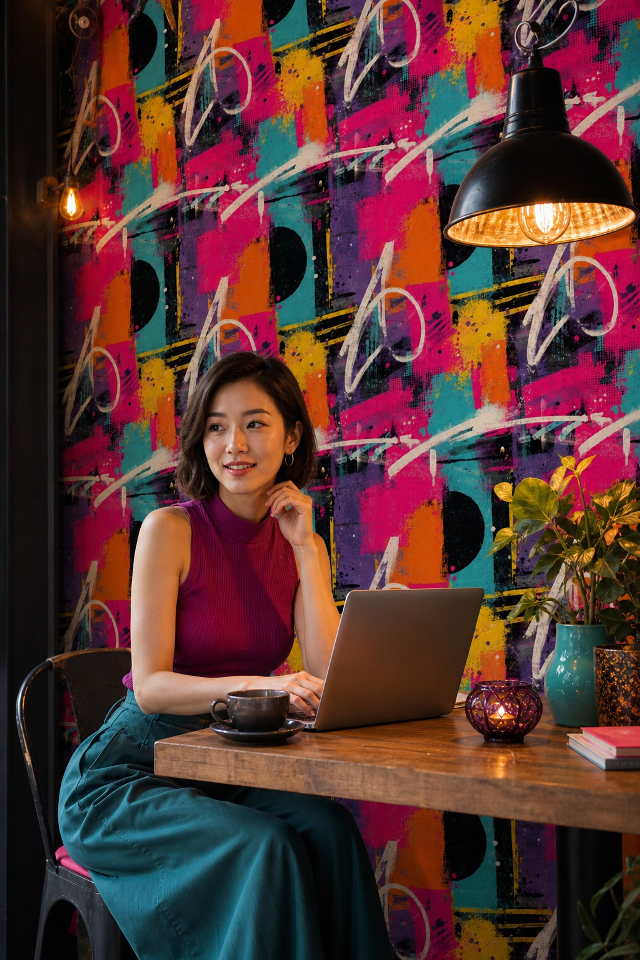 Renkli Soyut Grafiti Duvar Kağıdı Modern Salon Dekoru