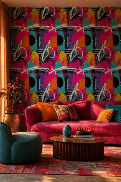 Renkli Soyut Grafiti Duvar Kağıdı Modern Salon Dekoru