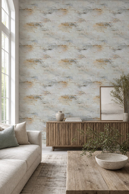 Beton Görünümlü Duvar Kağıdı Bej Gri Modern Salon