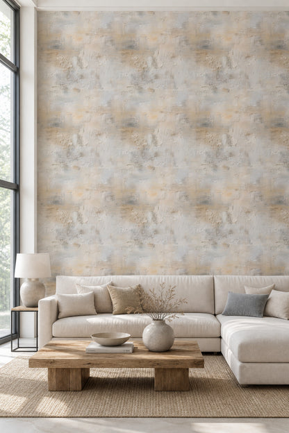 Beton Görünümlü Duvar Kağıdı Bej Gri Modern Salon