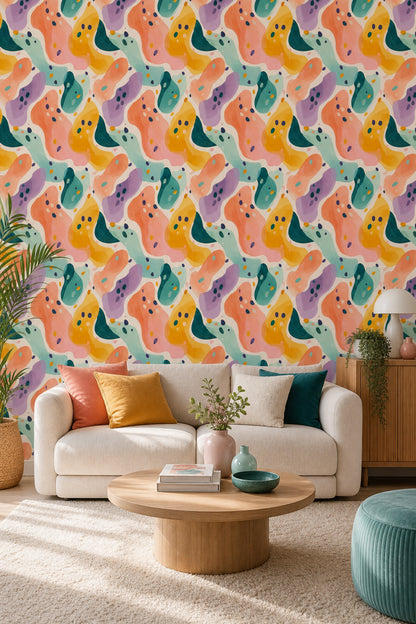 Renkli Soyut Desenli Duvar Kağıdı Modern Salon Duvar Dekoru