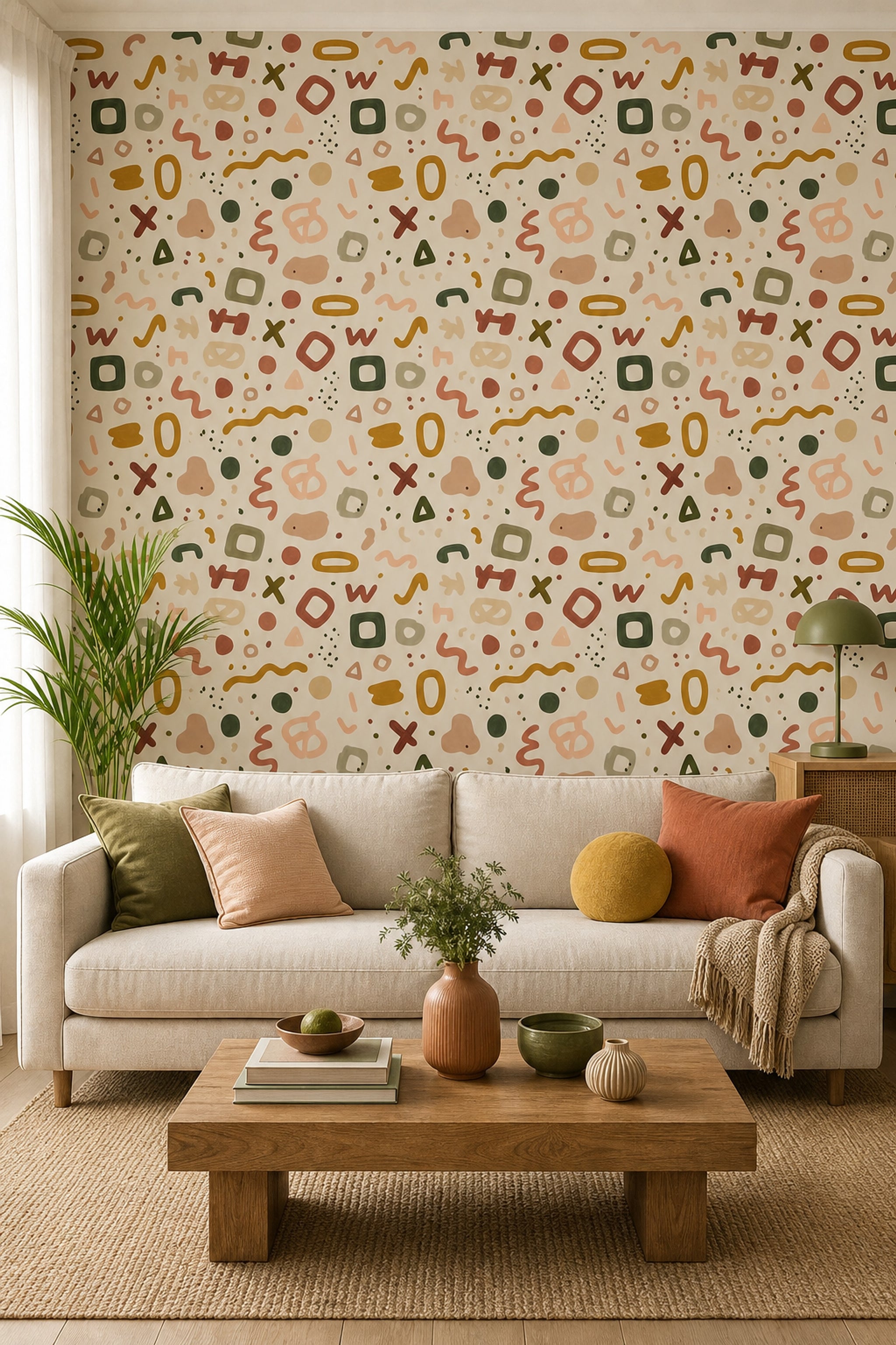 Renkli Geometrik Şekilli Duvar Kağıdı Modern Salon Dekoru