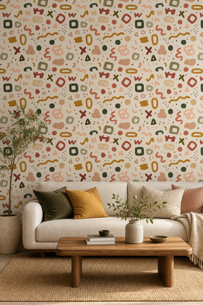 Renkli Geometrik Şekilli Duvar Kağıdı Modern Salon Dekoru