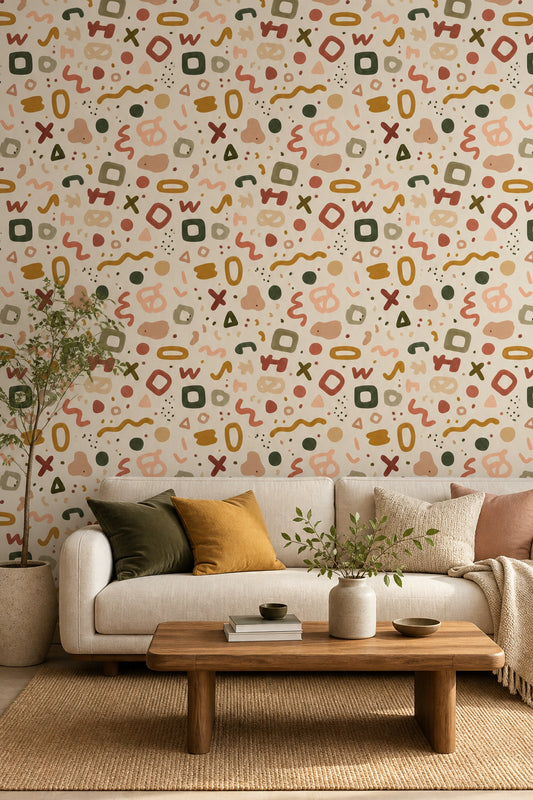 Renkli Geometrik Şekilli Duvar Kağıdı Modern Salon Dekoru