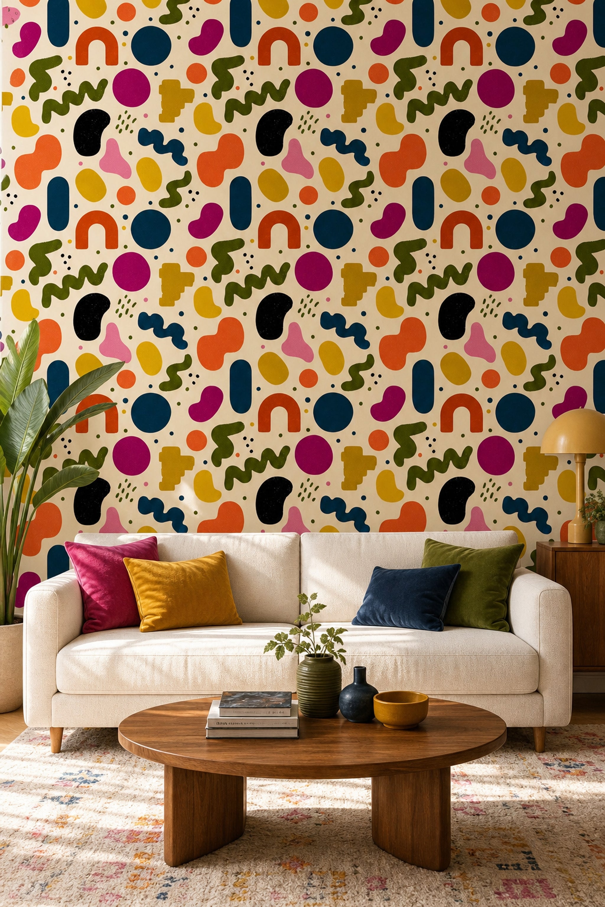 Renkli Soyut Şekilli Duvar Kağıdı Modern Salon Deseni
