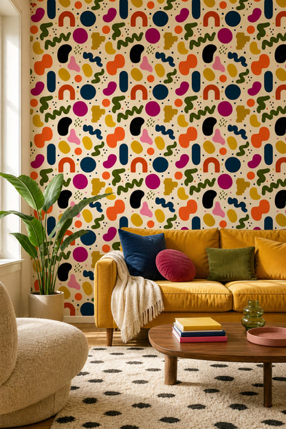 Renkli Soyut Şekilli Duvar Kağıdı Modern Salon Deseni
