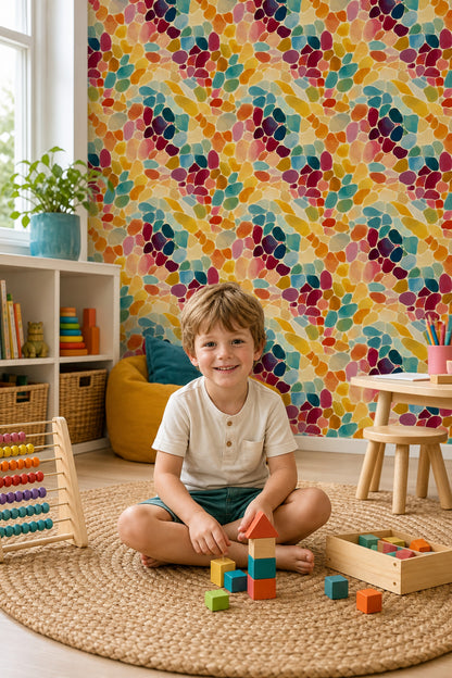 Renkli Mozaik Desenli Duvar Kağıdı Modern Salon Dekoru