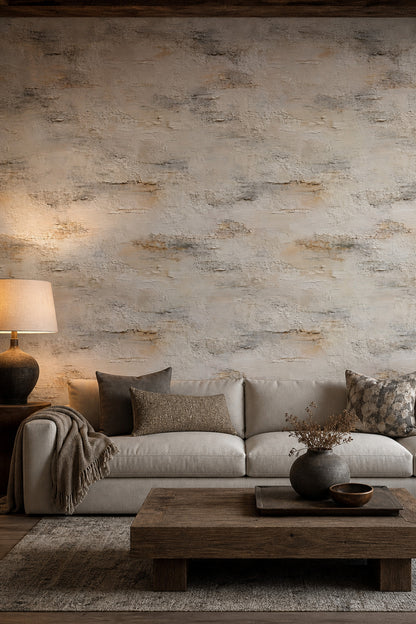 Beton Görünümlü Duvar Kağıdı Bej Gri Modern Salon