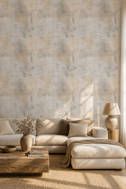 Beton Görünümlü Duvar Kağıdı Bej Gri Modern Salon