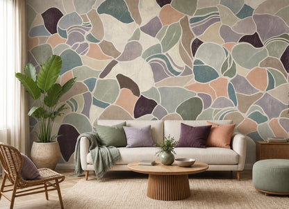 Renkli Terrazzo Desenli Poster Duvar Kağıdı Modern Salon Duvarı