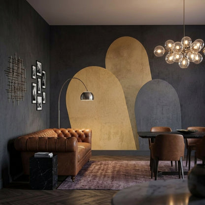 Soyut Kemer Formlu Poster Duvar Kağıdı Füme Bej Salon