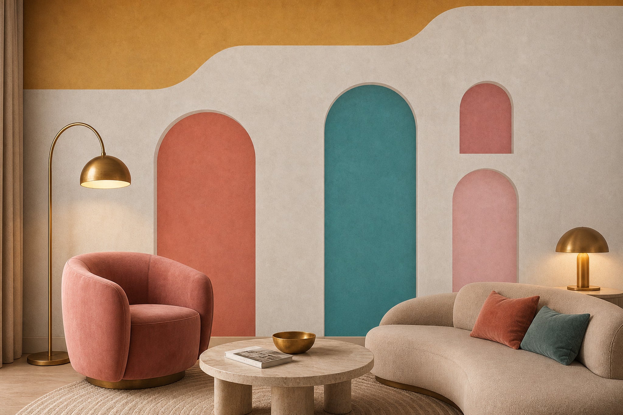 Renkli Kemer Nişli Poster Duvar Kağıdı Modern Salon Duvarı