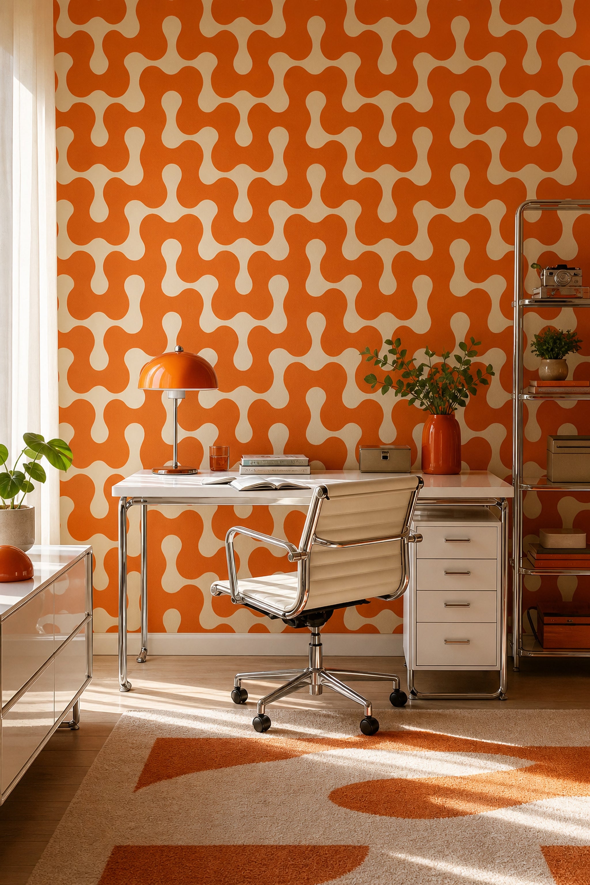 Turuncu Krem Soyut Geometrik Duvar Kağıdı Retro Salon