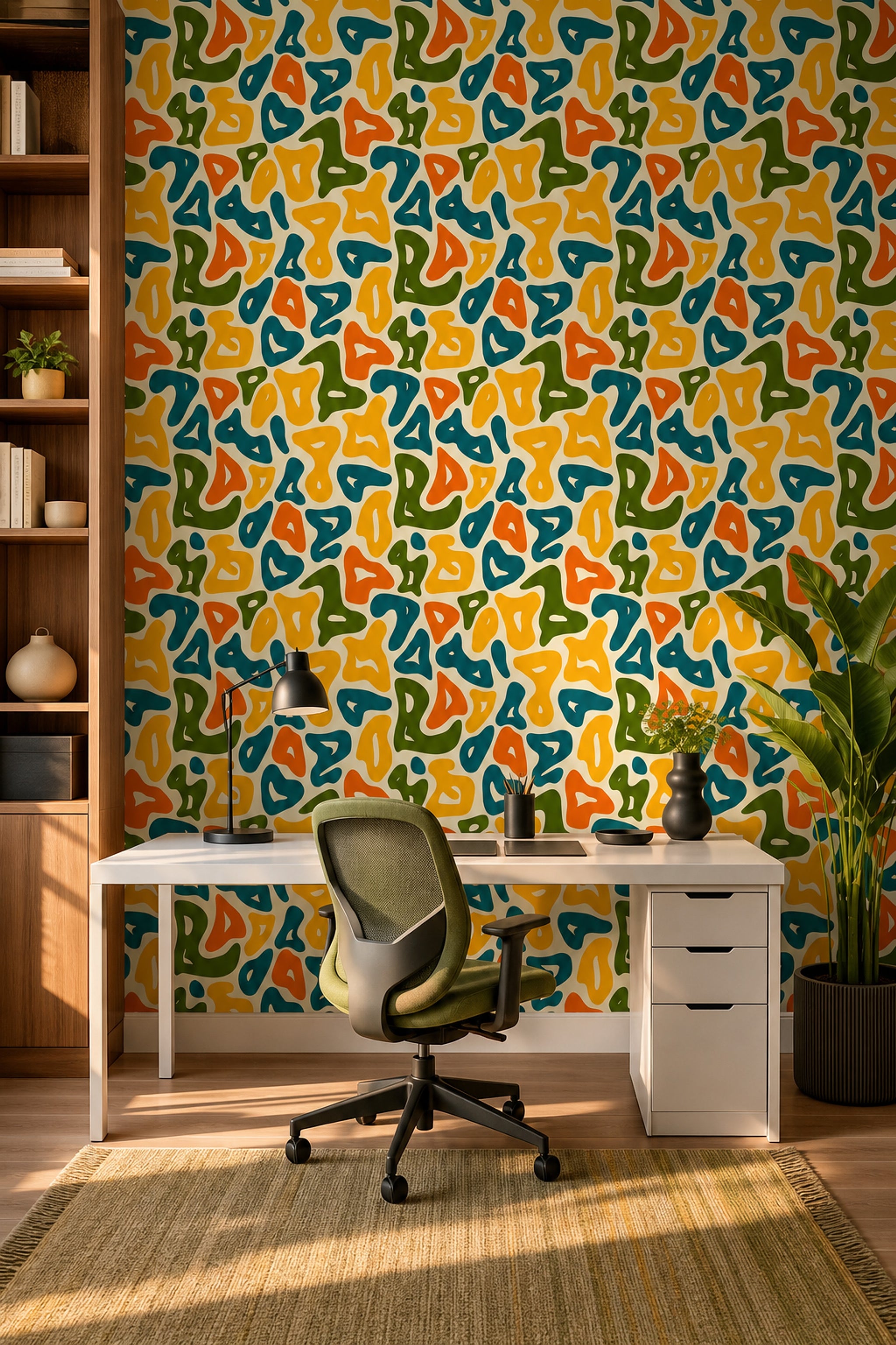 Renkli Soyut Desenli Duvar Kağıdı Modern Çalışma Odası