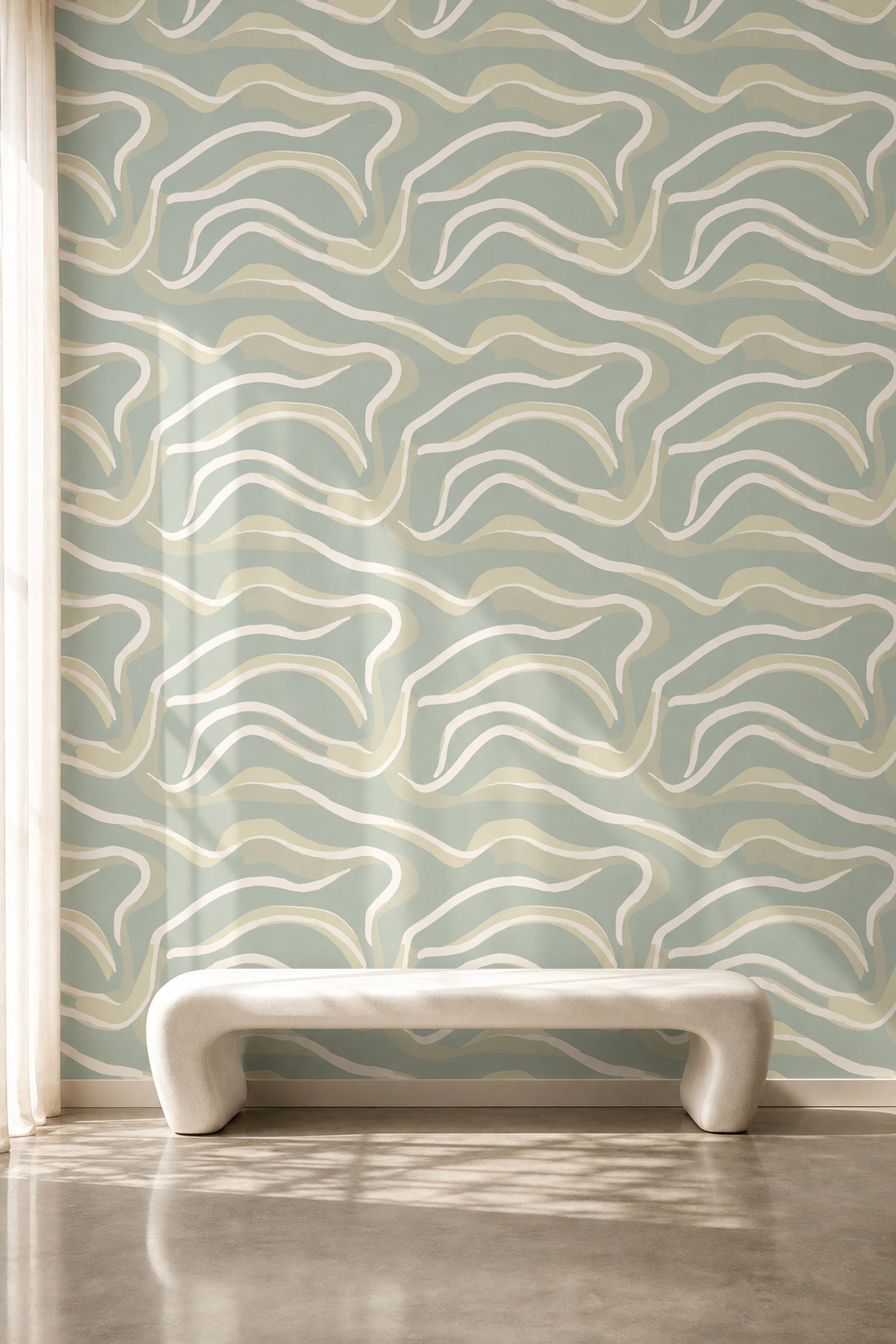 Dalgalı Çizgili Duvar Kağıdı Mint Yeşil Banyo Duvarı