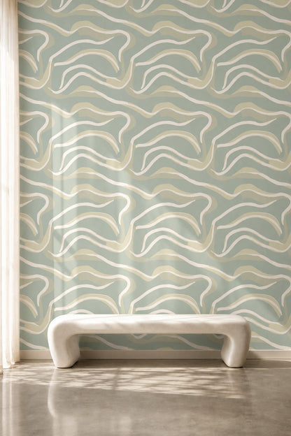 Dalgalı Çizgili Duvar Kağıdı Mint Yeşil Banyo Duvarı
