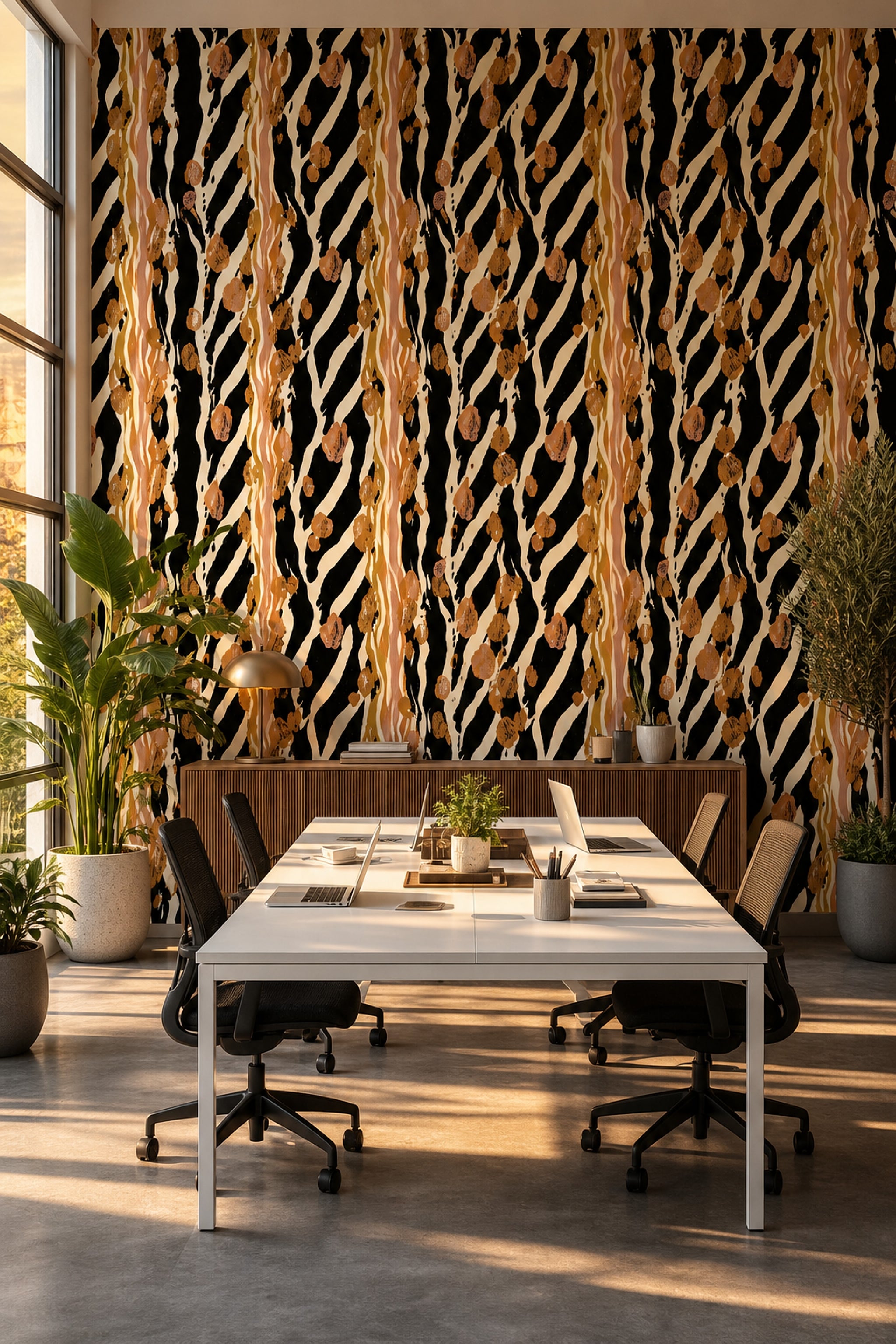 Zebra Desenli Duvar Kağıdı Siyah Kahverengi Modern Salon
