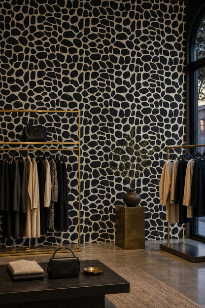 Siyah Beyaz Taş Desenli Duvar Kağıdı Modern Salon