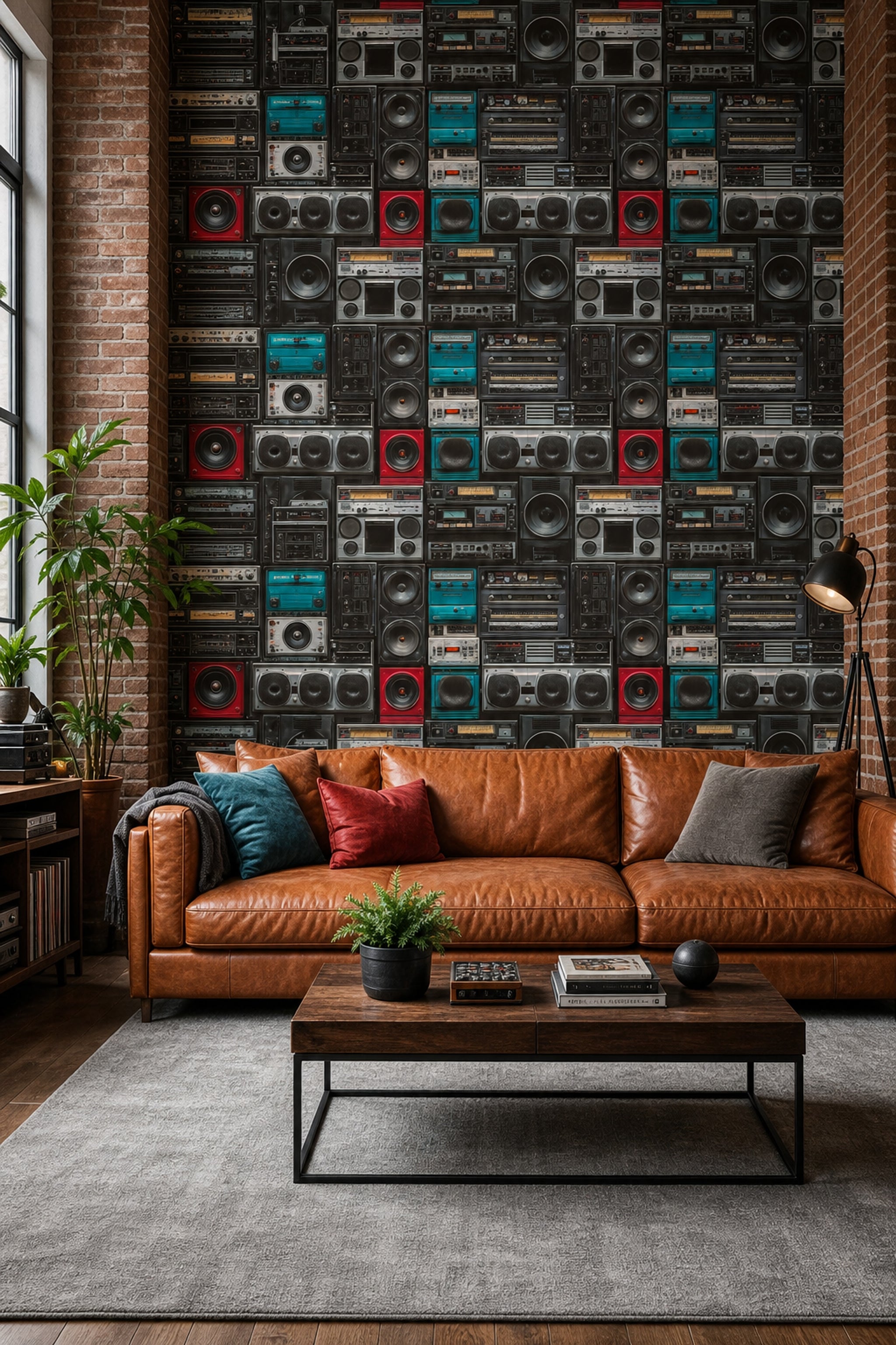 Retro Kasetçalar ve Hoparlör Duvar Kağıdı Siyah Salon