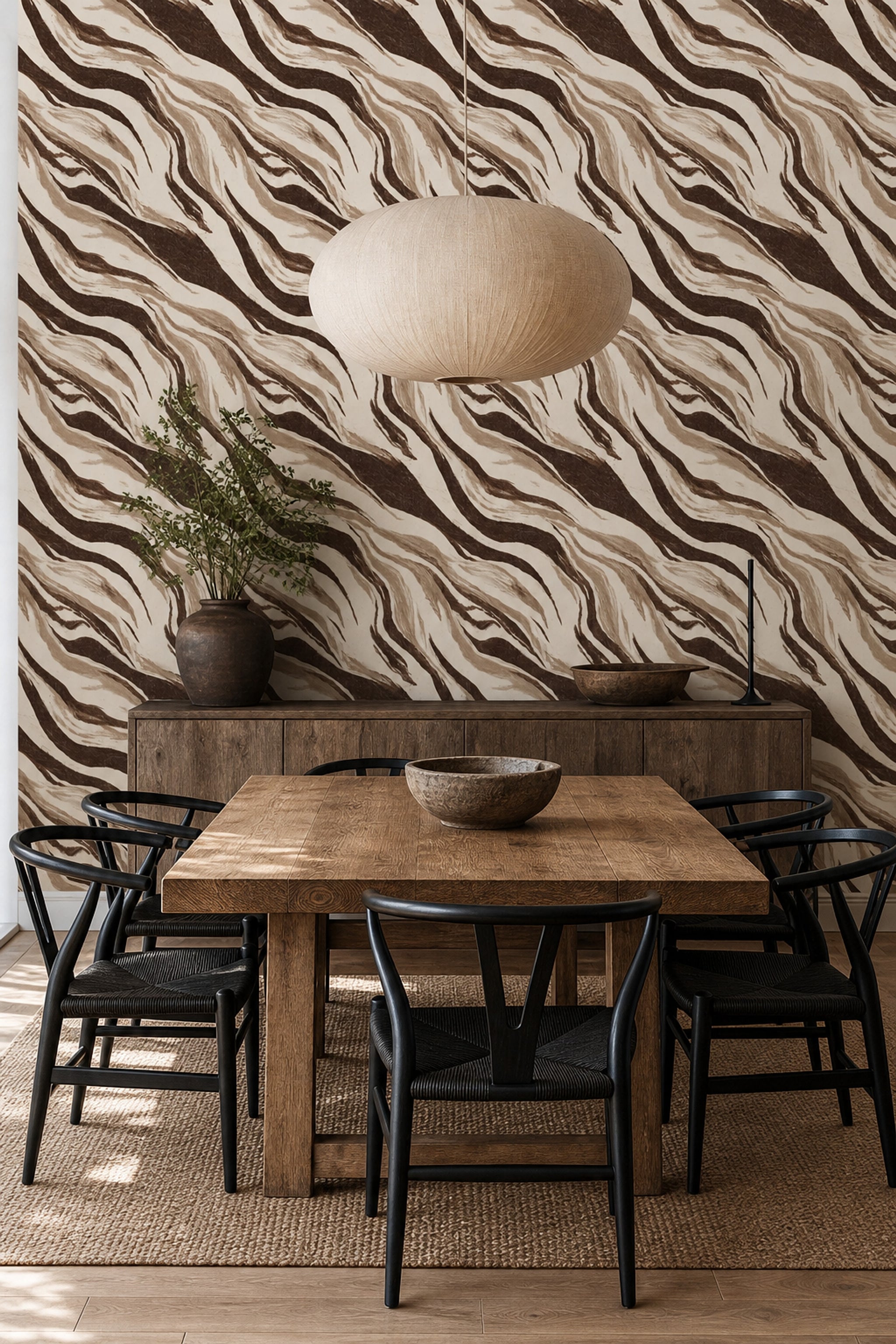 Zebra Desenli Duvar Kağıdı Kahverengi Bej Salon Dekoru